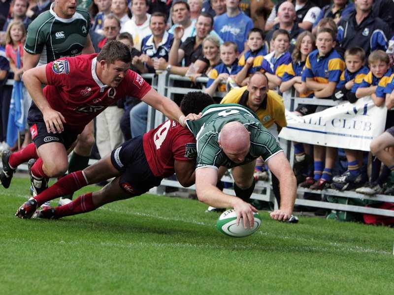 Leinster's Bernard Jackman goes over for a try