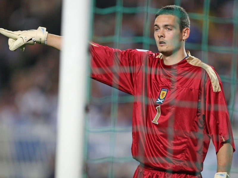 Craig Gordon could not prevent Naumoski scoring from his free kick save