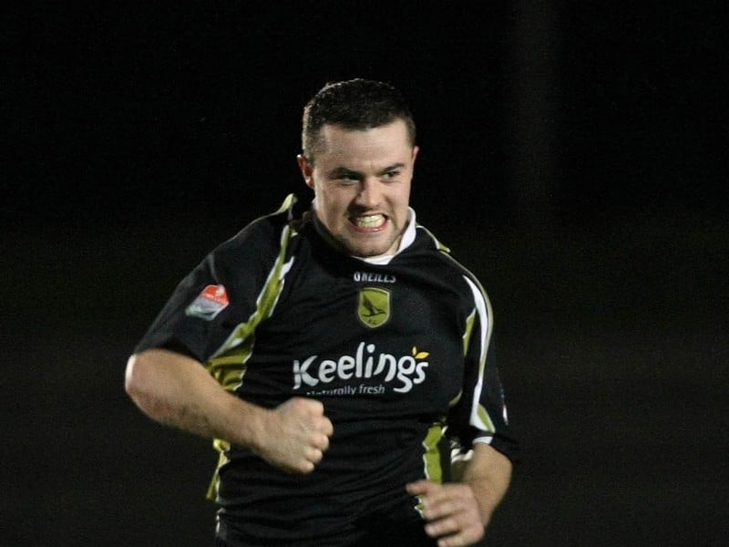 Colm James celebrates his equalising penalty