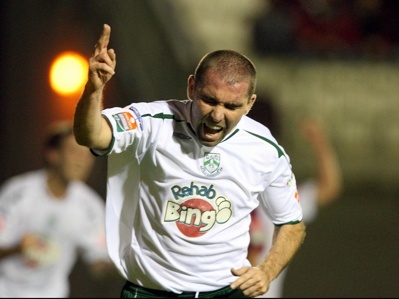 Andy Myler of Bray celebrates scoring his sides first goal of the game