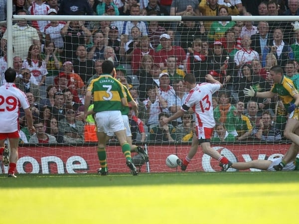 Tommy McGuigan slots the ball into the net just 22 seconds into the second half