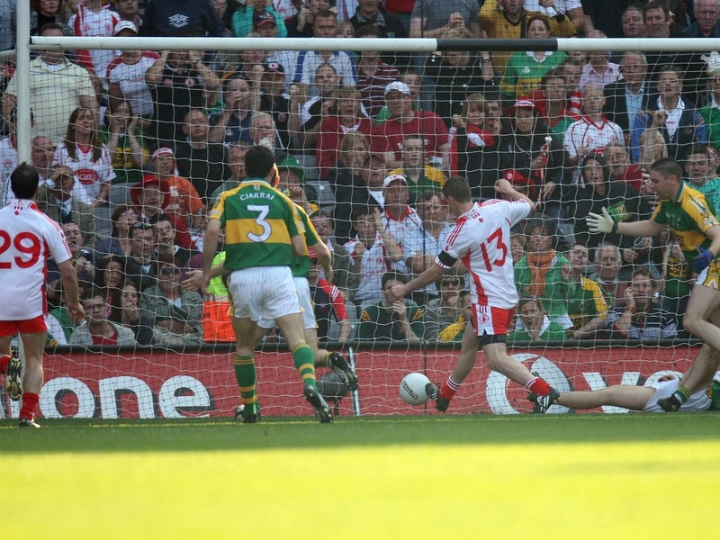 Tommy McGuigan slots the ball into the net just 22 seconds into the second half