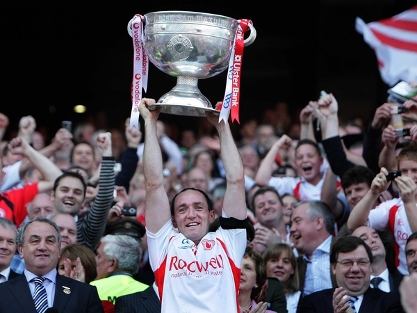 Brian Dooher lifting the Sam Maguire Cup last September