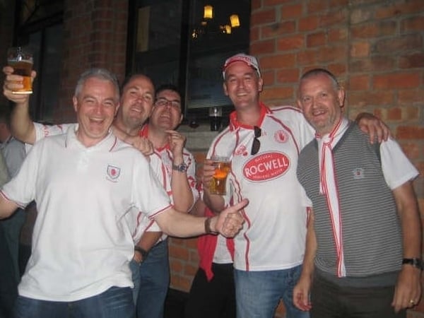 Liam Torney and friends getting into the spirit of things on the Drumcondra Road, after Tyrone's win over Kerry on Sunday
