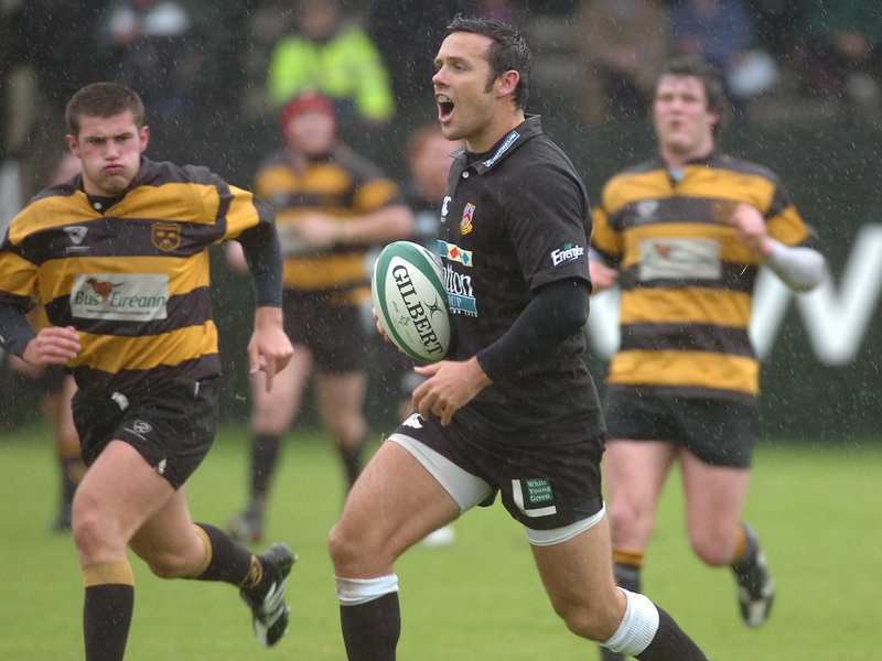 Ballymena's Seamus Mallon makes a break upfield at Eaton Park today