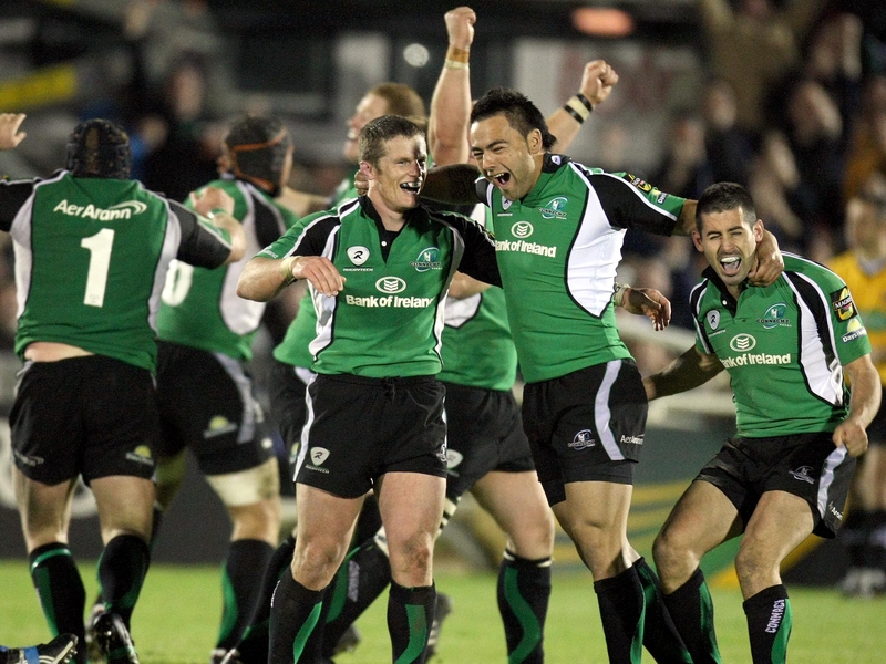 Connacht players celebrate a famous victory