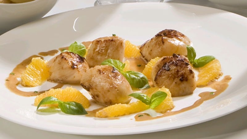 Scallops with Salty Orange & Basil