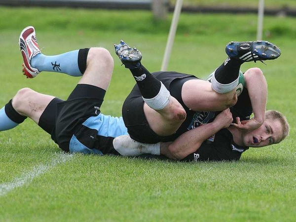 Ballymena's Nigel Hall and Matt Brandon of Galwegians