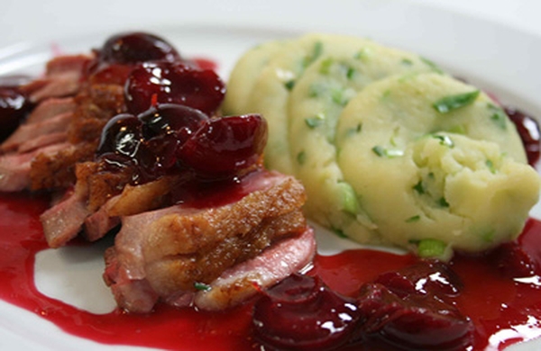 Honey and Pistachio Glazed Duck Breast with Dauphi