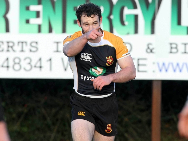 Buccaneers' Danny Riordan celebrates during his side's victory over Dungannon