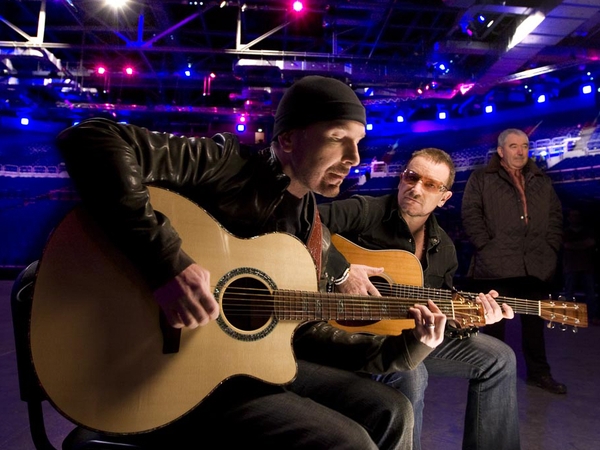 Edge, Bono and Harry Crosbie at the new O2 Arena