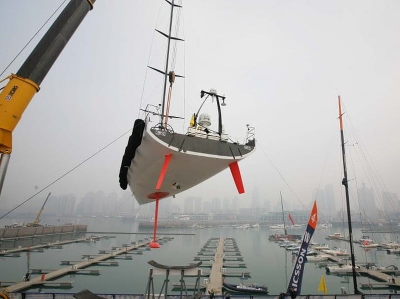 The Green Dragon being removed from port for repairs after leg 4
