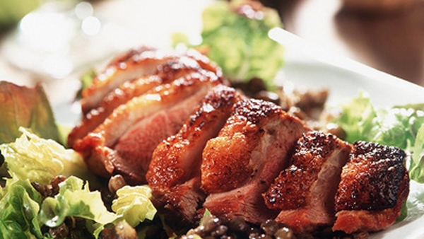Breast of duck, braised red cabbage with scented b