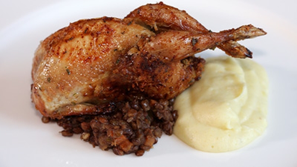 Stuffed Honey-Roast Quail, Celeriac Mash & Puy Len