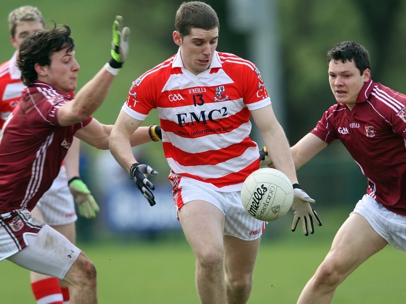 Cork IT's Daniel Goulding, scorer of five points, is tackled by Sean Armstrong and Ciaran McDonald of NUI Galway