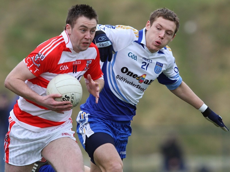 Paul Kerrigan of CIT goes around DIT's Paul Flynn during today's final