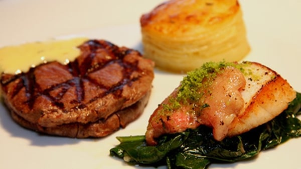 Pan Fried Fillet of Beef and Scallops Served with