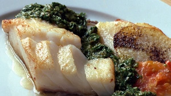 Monkfish served on Creamed Leeks and Peas