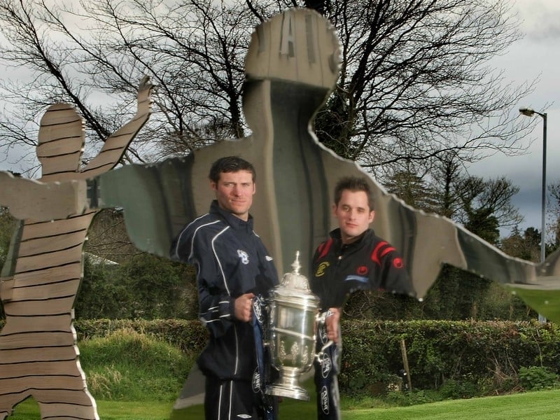 Crumlin United's Ciaran Kenna and Chris McNulty of Kildrum Tigers at the draw at Abbotstown
