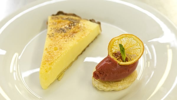 Lemon Cream Tart with Raspberry Sorbet