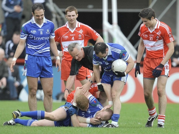 Derry's Fergal Doherty could serve an eight-week ban for this incident with Dick Clerkin