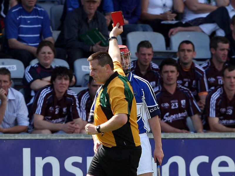 Michael McEvoy of Laois receives his marching orders