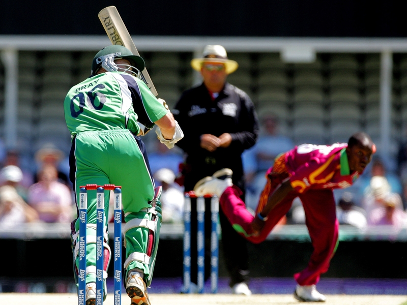 Jeremy Bray sends a Fidel Edwards delivery through mid-wicket