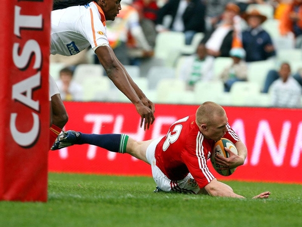Keith Earls touches down for the Lions at Vodacom Park on Saturday