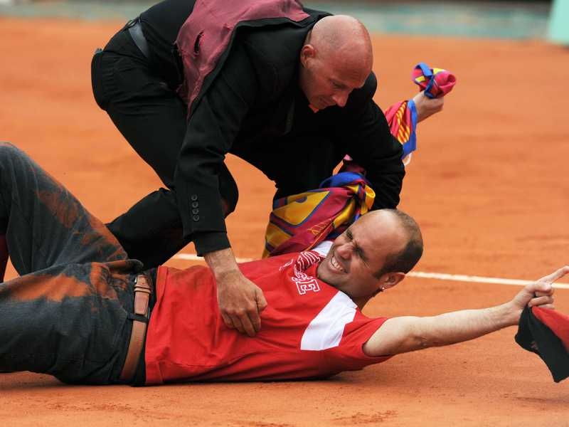 The unnamed Barca fans enjoys his moment in the spotlight
