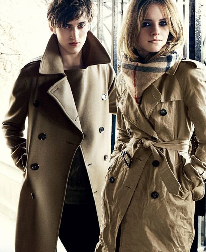 Watson photographed wearing Burberry's iconic trench coat