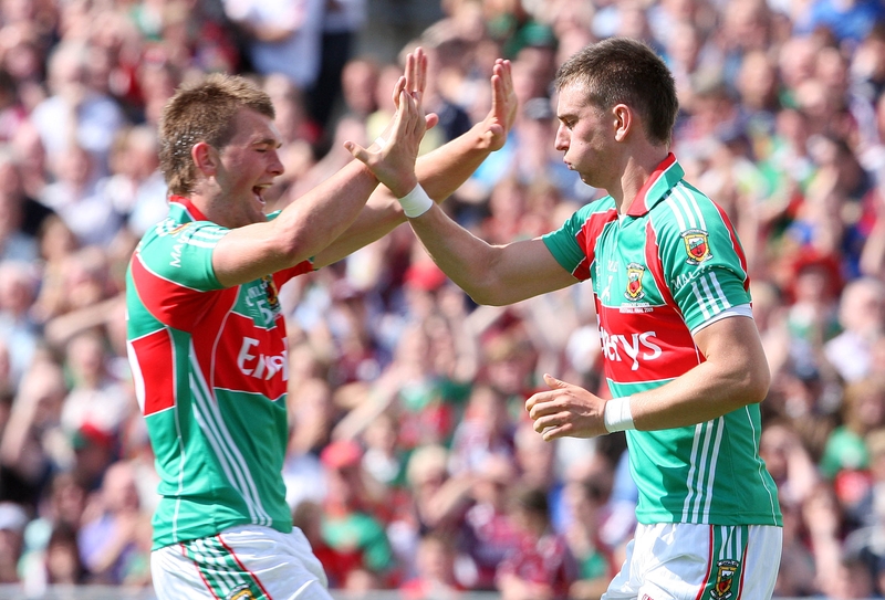 Mayo's Aidan O'Shea (left) and Barry Moran celebrate