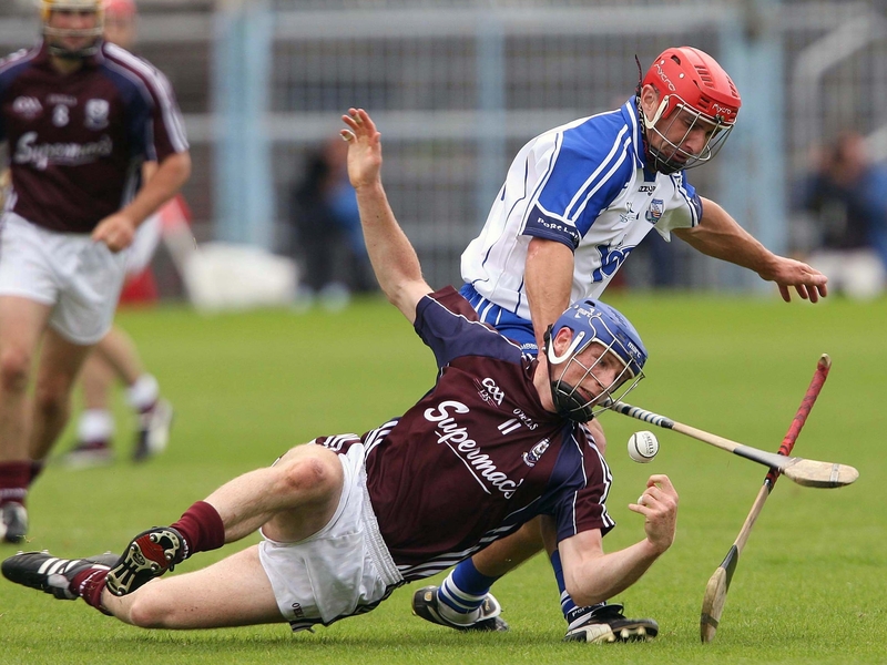 Galway's Cyril Donnellan and Waterford's Seamus Prendergast battle for possession in Tom Semple's field