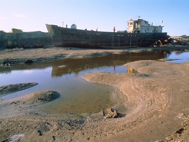 The sea split into two bodies of water in 1990: a big southern part in Uzbekistan and a smaller Kazakh pocket