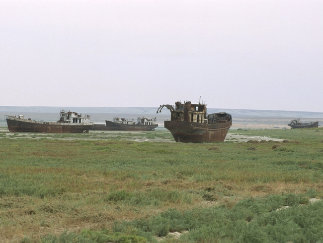 Ship graveyard on the dry seabed near Aralsk, Kazakhstan