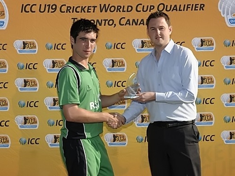 Andrew Balbirnie receives his man of the match award, picture courtesy of the ICC