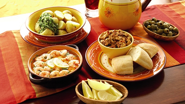 Salted Baby Potatoes, Chorizo Pâté & Chilli Prawns