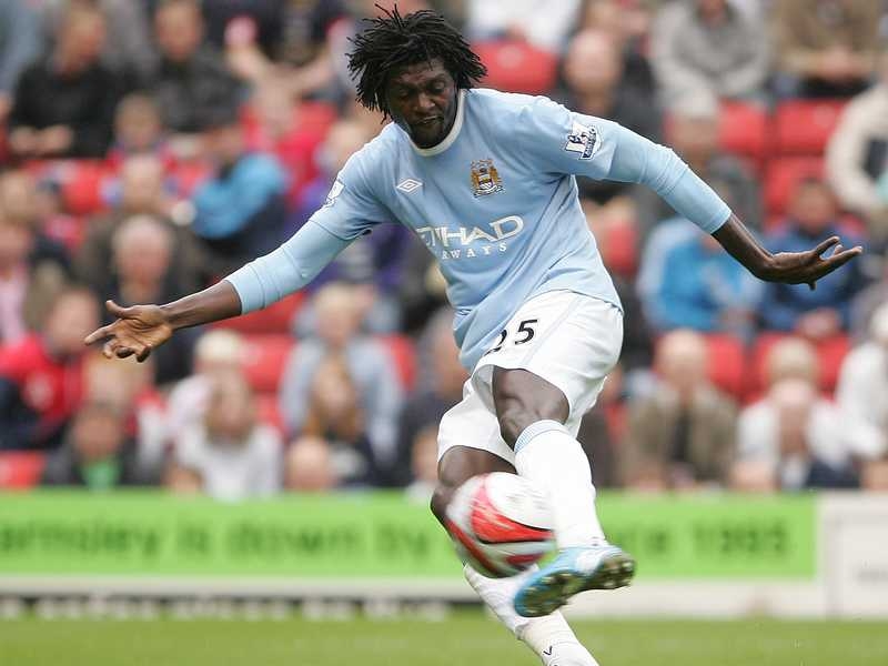 Emmanuel Adebayor scored a stunning volley to secure victory at Eastlands