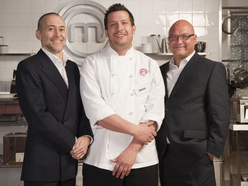 Steve Groves pictured with judges Michel Roux Jr and Greg Wallace