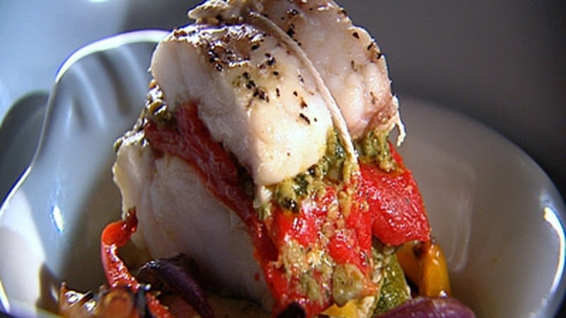 Catherine Fulvio's Roasted Mediterranean Monkfish with Pesto Trapanese