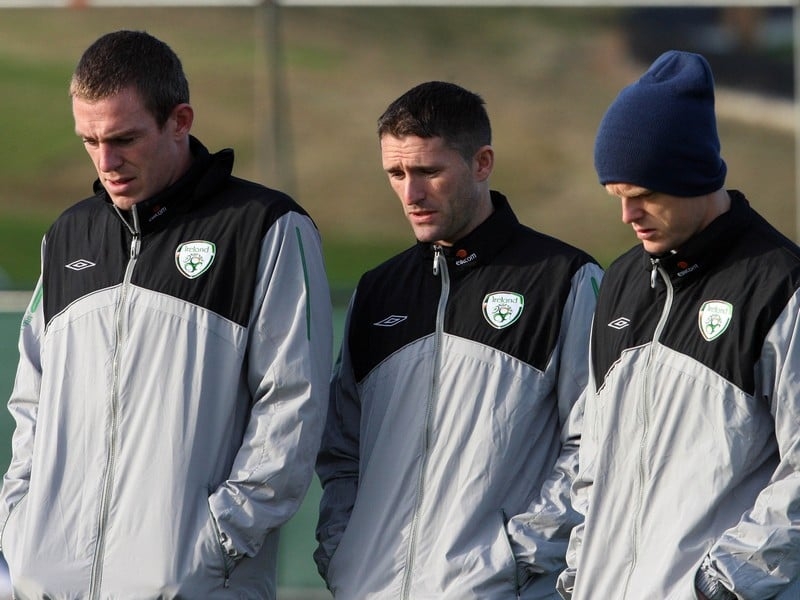 A sad sight: Richard Dunne, Robbie Keane and Damien Duff at training in Malahide this morning