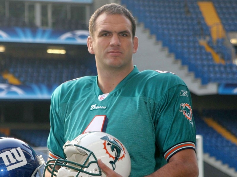 Martin Johnson dons NFL gear to promote the recent American Football match between the New York Giants and Miami Dolphins at Wembley