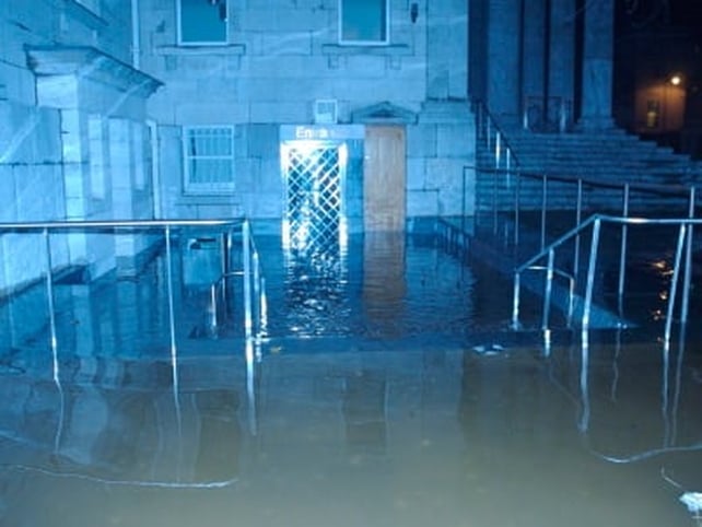 Flooding blocks the below road level entrance to Cork City Courthouse (Credit: Terry O'Brien)