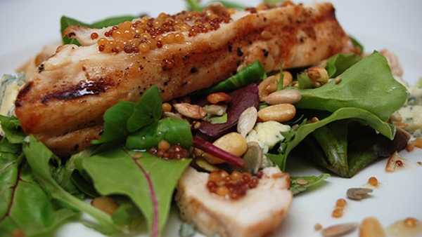 Warm Chicken Salad with Honey and Mustard Dressing