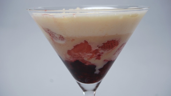 Creamy White Chocolate Mousse and Strawberry Rippl