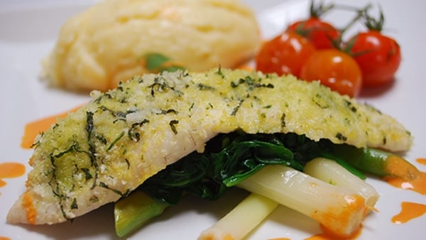 Roast Brill with a Light Basil Crust, Sundried Tom