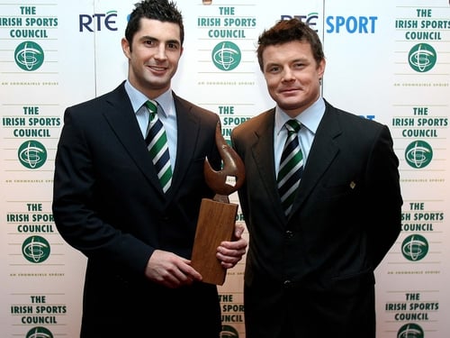Rob Kearney and Brian O'Driscoll collect the RTÉ Sport Team of the Year award