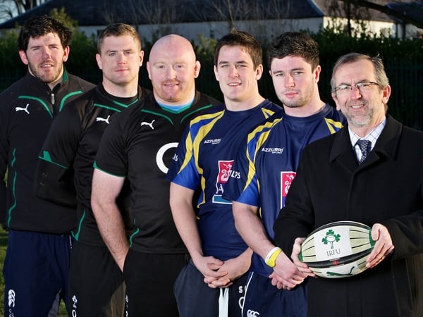 Shane Horgan, Jamie Heaslip, Bernard Jackman, Sean Treacy, Dave Mongan and John Bruder at today's announcement