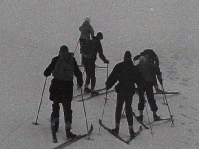 A few opportunists decide to take advantage of the conditions and do a little skiing.