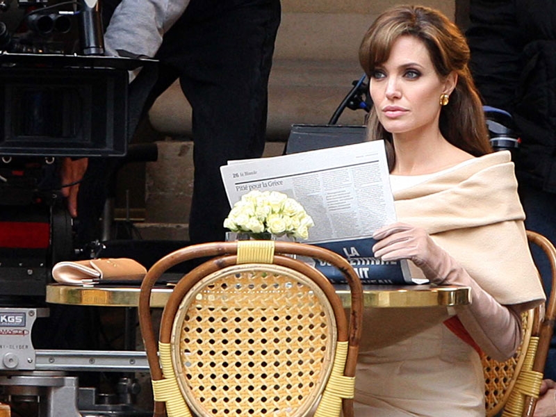 Jolie on the set of her movie 'The Tourist'.