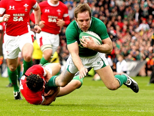 Man of the match Tomás O'Leary touched down in Ireland's victory over Wales at Croke Park